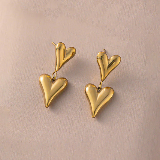 Heart Bond – Gold Plated Anti Tarnish Double Heart Themed Earrings