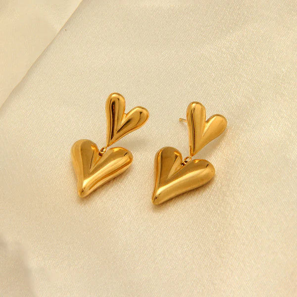 Heart Bond – Gold Plated Anti Tarnish Double Heart Themed Earrings