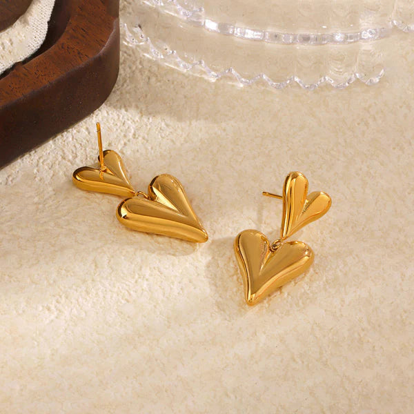 Heart Bond – Gold Plated Anti Tarnish Double Heart Themed Earrings