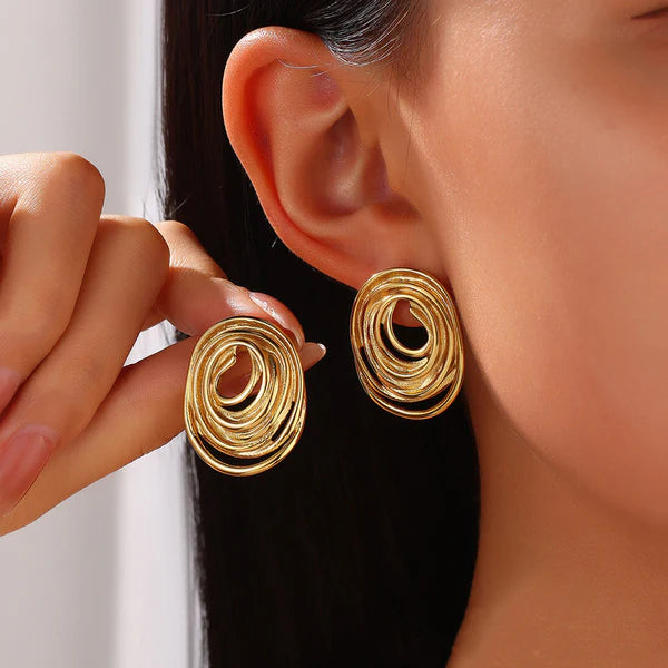 Golden Twirl – Gold Plated Anti Tarnish Stainless Steel Spiral Stud Earrings