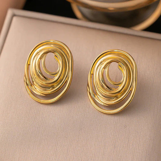 Golden Twirl – Gold Plated Anti Tarnish Stainless Steel Spiral Stud Earrings