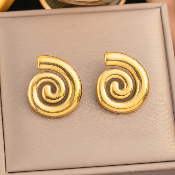 Golden Swirl – Gold Plated Stainless Steel Anti Tarnish Spiral Chunky Earrings