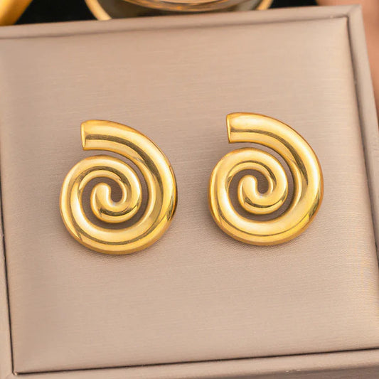 Golden Swirl – Gold Plated Stainless Steel Anti Tarnish Spiral Chunky Earrings