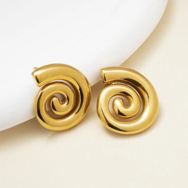 Golden Swirl – Gold Plated Stainless Steel Anti Tarnish Spiral Chunky Earrings