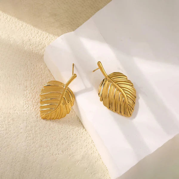 Lumia Leaf – Gold-Plated Anti-Tarnish Stainless Steel Leaf Stud Earrings