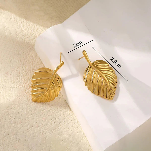 Lumia Leaf – Gold-Plated Anti-Tarnish Stainless Steel Leaf Stud Earrings