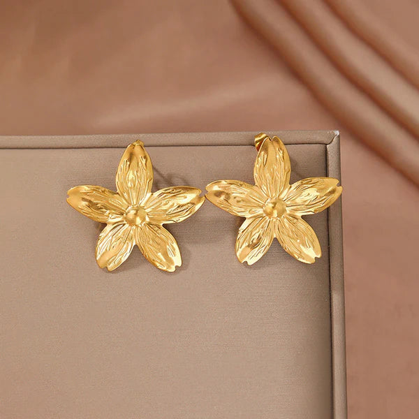 Bloss Aura – Gold-Plated Anti-Tarnish Stainless Steel Floral Drop Earrings