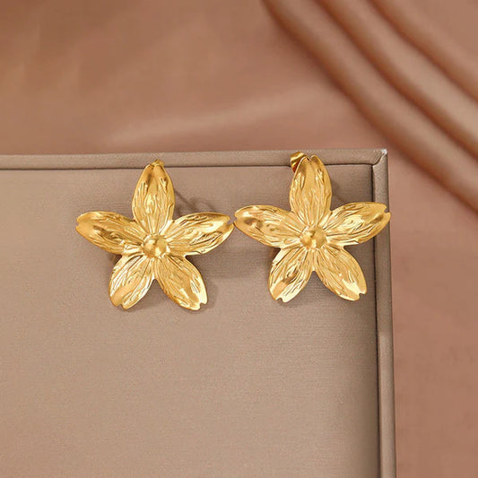 Bloss Aura – Gold-Plated Anti-Tarnish Stainless Steel Floral Drop Earrings