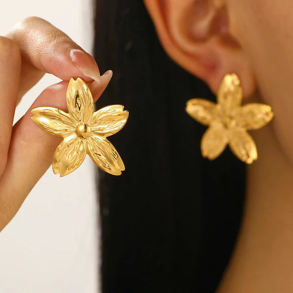 Bloss Aura – Gold-Plated Anti-Tarnish Stainless Steel Floral Drop Earrings