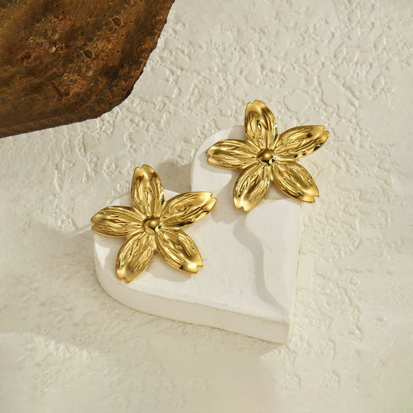 Bloss Aura – Gold-Plated Anti-Tarnish Stainless Steel Floral Drop Earrings