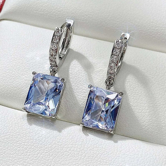 Icy Rect – Silver Plated Anti Tarnish Rectangular American Diamond Studded Crushed Ice Cut Drop Earrings