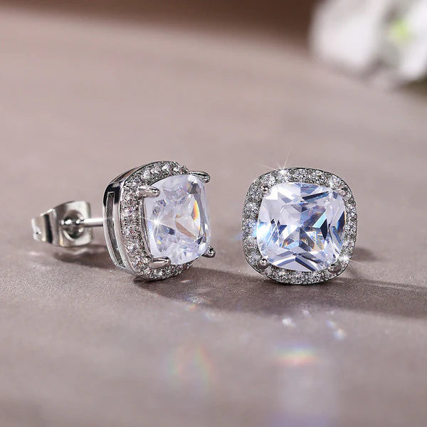 White Frost – Silver Plated Anti Tarnish American Diamond Studded white Square Crushed Ice Cut Stud Earrings