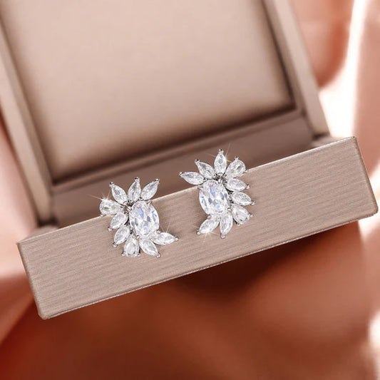 White Flare – Silver Plated American Diamond Studded Anti Tarnish White Crushed Ice Cut Stud Earrings