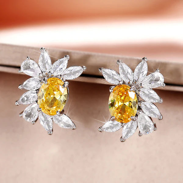 Yellow Flare – Silver Plated American Diamond Studded Anti Tarnish Yellow Crushed Ice Cut Stud Earrings