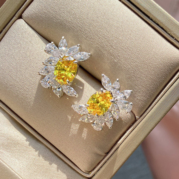 Yellow Flare – Silver Plated American Diamond Studded Anti Tarnish Yellow Crushed Ice Cut Stud Earrings
