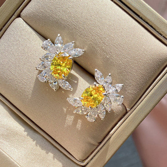 Yellow Flare – Silver Plated American Diamond Studded Anti Tarnish Yellow Crushed Ice Cut Stud Earrings