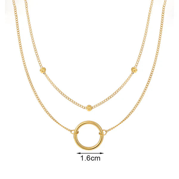 Auric Layers – Dual Chain Hoop Pendant Gold Plated Anti-Tarnish Necklace