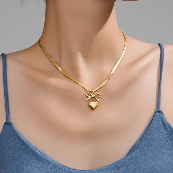 Golden heart and bow Pendant