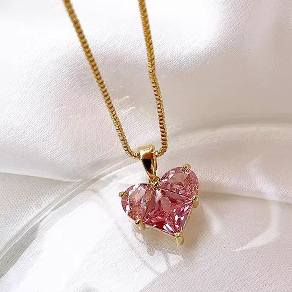 Sweetheart Glow – Pink Heart Themed Gold-Plated Anti-Tarnish CZ Pendant