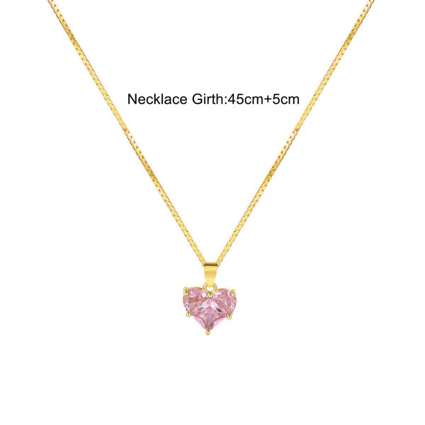 Sweetheart Glow – Pink Heart Themed Gold-Plated Anti-Tarnish CZ Pendant