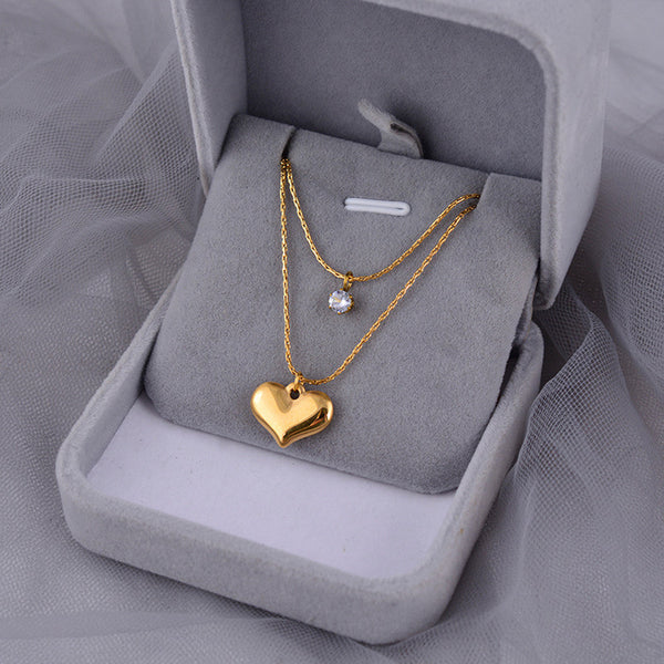 Double chain golden heart and American diamond Pendant