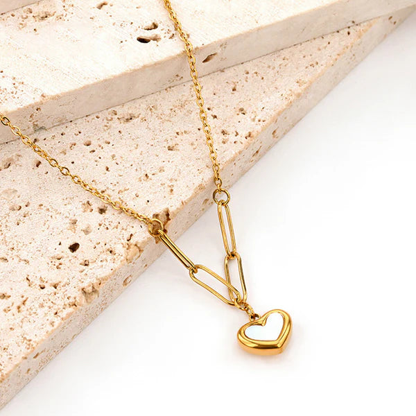 Golden heart and white marble Pendant