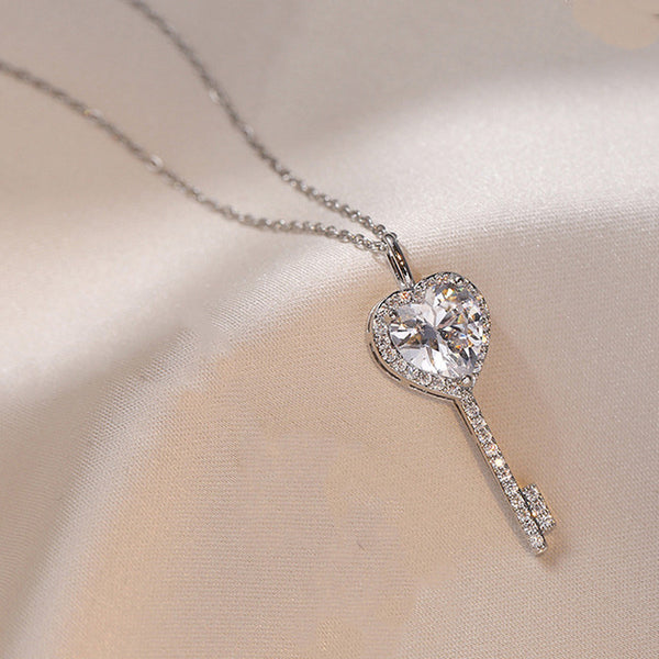 Eternal Key – Silver Plated Anti Tarnish American Diamond Studded Heart Key Pendant