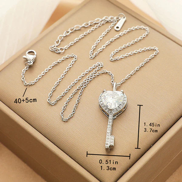 Eternal Key – Silver Plated Anti Tarnish American Diamond Studded Heart Key Pendant