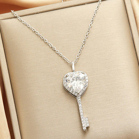 Eternal Key – Silver Plated Anti Tarnish American Diamond Studded Heart Key Pendant