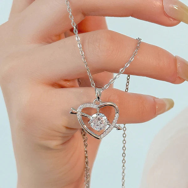 Heart and arrow american diamond silver pendant