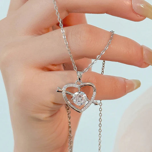 Heart and arrow american diamond silver pendant