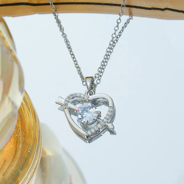 Heart and arrow american diamond silver pendant