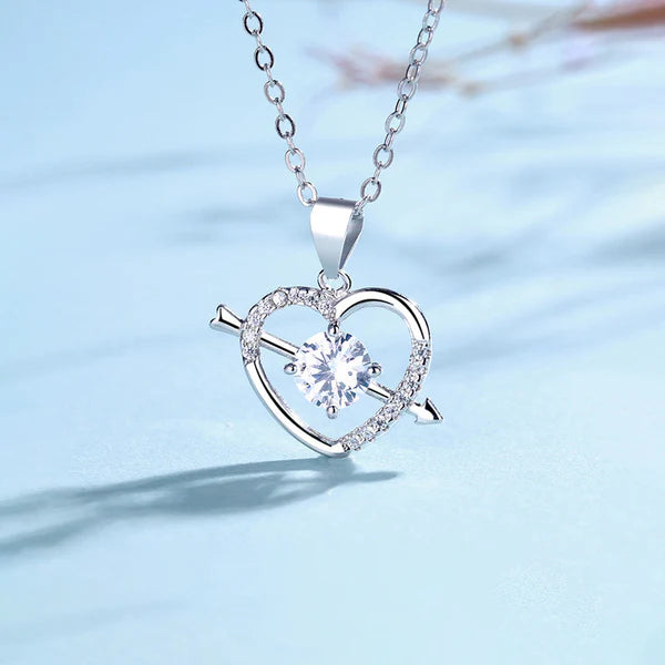 Heart and arrow american diamond silver pendant
