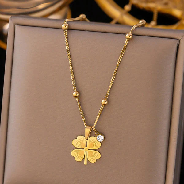 Fortune Gleam – Gold Plated Stainless Steel Clover Themed Anti-Tarnish Pendant