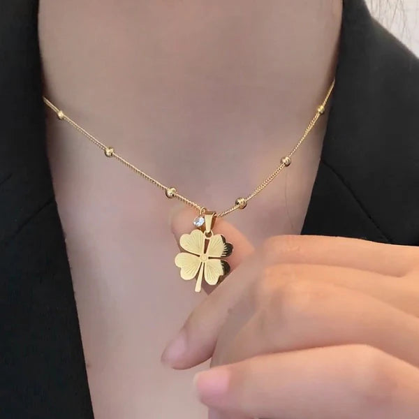 Fortune Gleam – Gold Plated Stainless Steel Clover Themed Anti-Tarnish Pendant