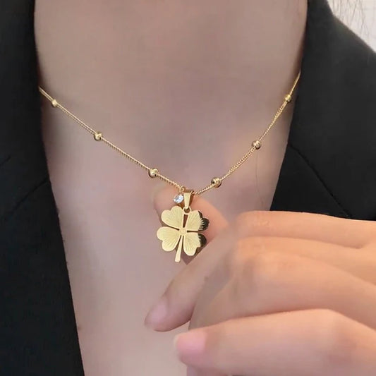 Fortune Gleam – Gold Plated Stainless Steel Clover Themed Anti-Tarnish Pendant