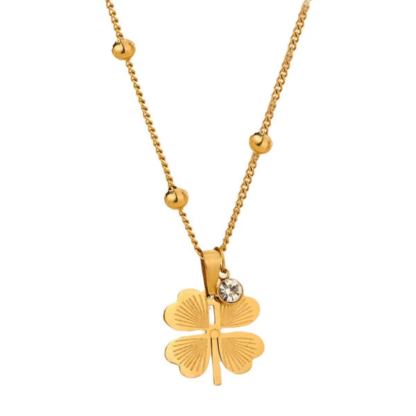 Fortune Gleam – Gold Plated Stainless Steel Clover Themed Anti-Tarnish Pendant