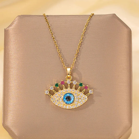 Celestial Eye – Gold Plated Anti-Tarnish Multicolor Evil Eye Stainless Steel Pendant