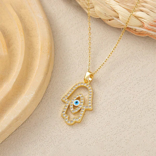 Divine Palm – Buddha Hand Evil Eye Gold Plated Anti-Tarnish Stainless Steel Pendant