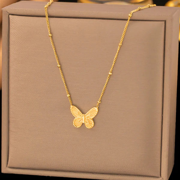 Flutter Glow – Gold Plated Anti Tarnish Stainless Steel Butterfly Themed Pendant
