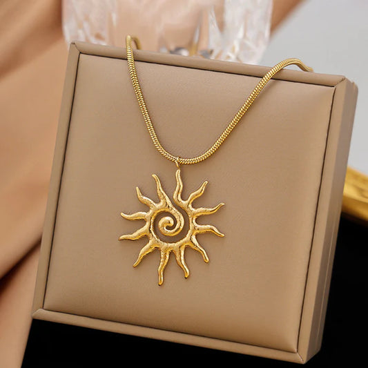 Sunny Glow – Gold Plated Anti Tarnish Stainless Steel Sun Shaped Pendant