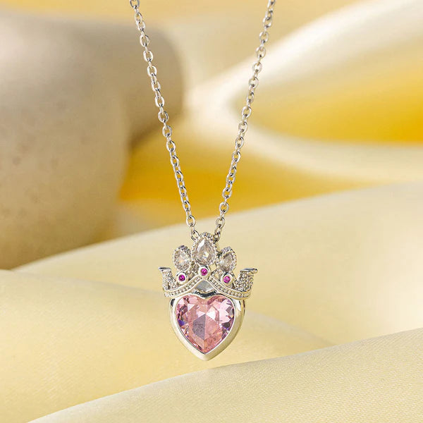 Royal Blush – Silver Plated Anti Tarnish Stainless Steel Heart Themed Pink Crown Pendant