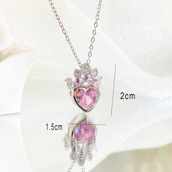 Royal Blush – Silver Plated Anti Tarnish Stainless Steel Heart Themed Pink Crown Pendant