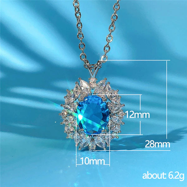 Azure Shine – Silver Plated Anti Tarnish American Diamond Studded Blue Oval Shape Contemporary Pendant