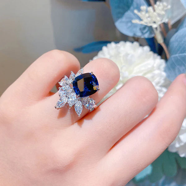 Blue Ice – Silver Plated Anti Tarnish American Diamond Crushed Ice Cut Contemporary Finger Ring