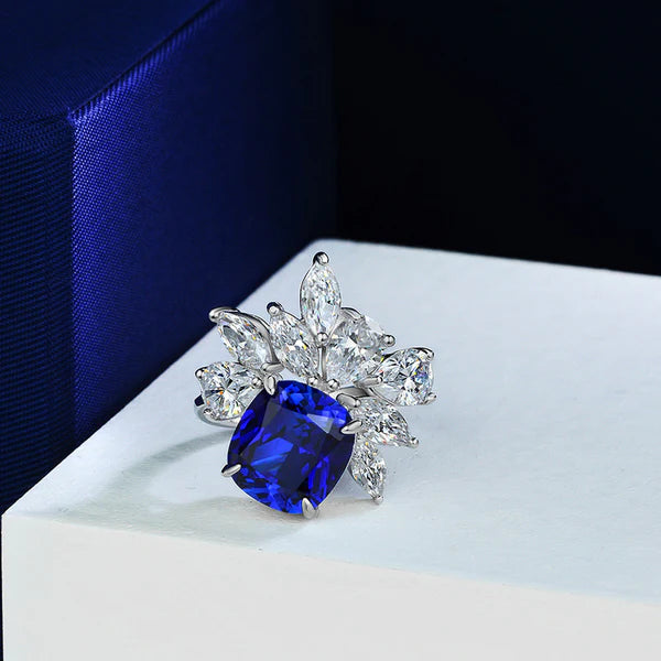 Blue Ice – Silver Plated Anti Tarnish American Diamond Crushed Ice Cut Contemporary Finger Ring