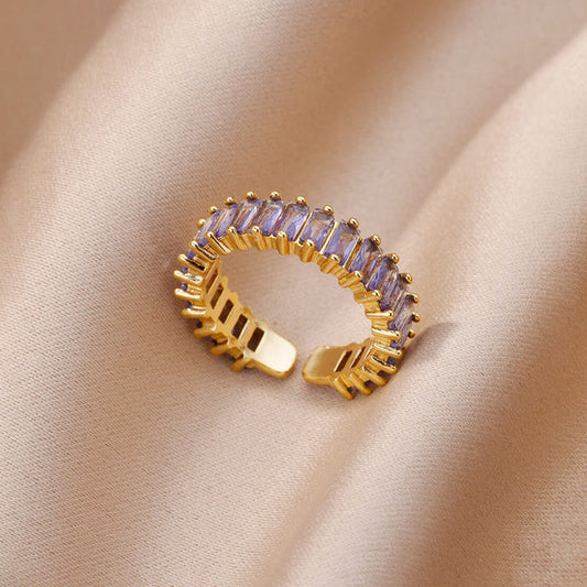 Purple Meadow – Gold-Plated Stainless Steel Anti-Tarnish Purple Adjustable Ring
