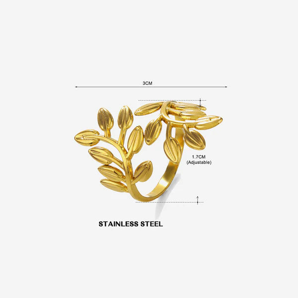 Leaf Glow – Gold Plated Anti Tarnish Stainless Steel Leaf Themed Adjustable Finger Ring