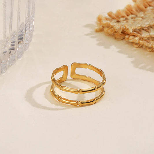 Gilded Form – Gold-Plated Anti-Tarnish Stainless Steel Contemporary Adjustable Finger Ring