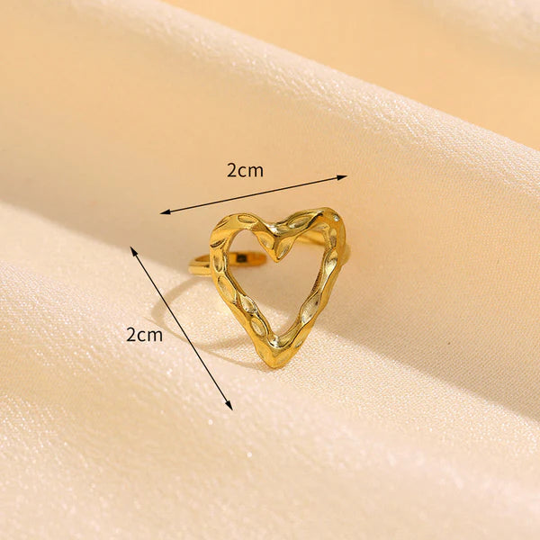 Golden Amour – Gold Plated Anti Tarnish Stainless Steel Heart Themed Adjustable Finger Ring